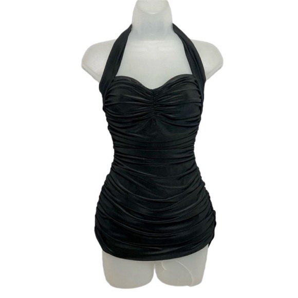 Norma Kamali black halter top ruched swimsuit size small new Sabrina Carpenter - Picture 1 of 9
